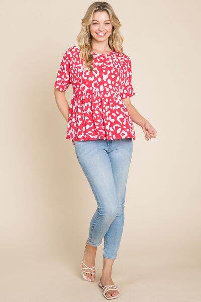 BOMBOM Leopard Peplum Babydoll Blouse - Hovatok