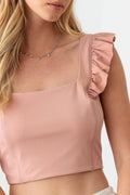 Le Lis Ruffled Cap Sleeve Square Neck Crop Top - Hovatok