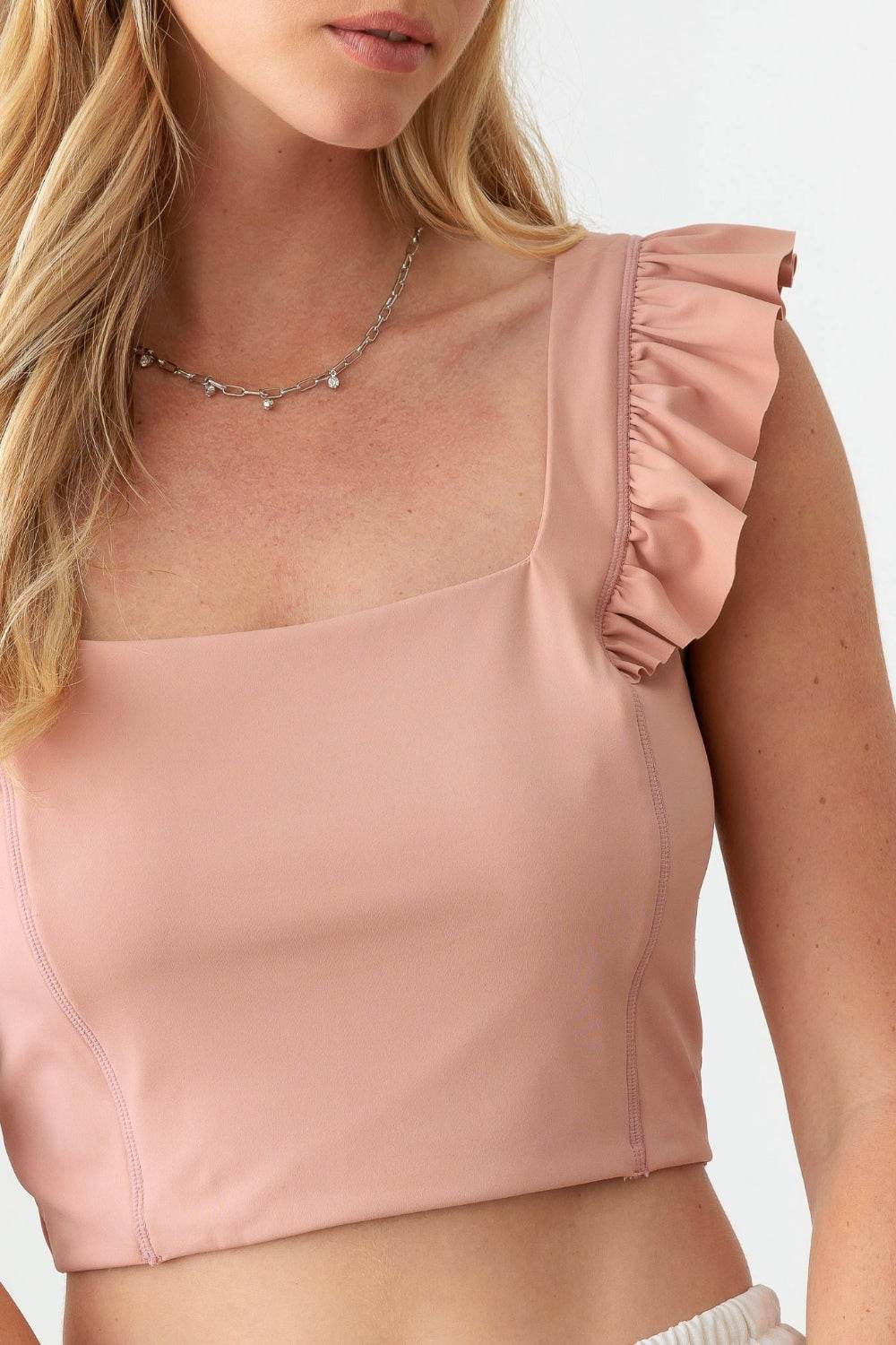 Le Lis Ruffled Cap Sleeve Square Neck Crop Top - Hovatok