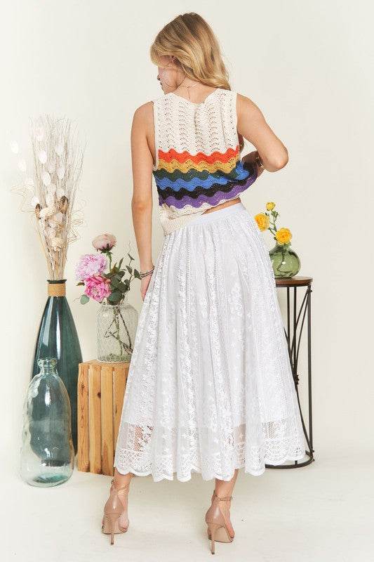 ADORA Elastic Waist Lace Midi Skirt - Hovatok