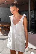 Full Size Scoop Neck Tie Shoulder Romper - Hovatok