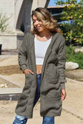 Double Take Full Size Hooded Teddy Bear Jacket with Thumbholes - Hovatok
