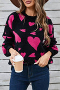 Angel Wings Heart Contrast Round Neck Long Sleeve Sweater - Hovatok