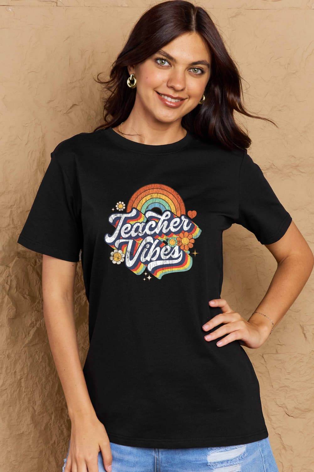 Simply Love Full Size TEACHER VIBES Graphic Cotton T-Shirt - Hovatok