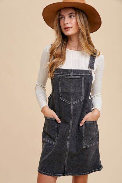 Annie Wear Wide Strap Denim Overall Dress with Pockets - Hovatok
