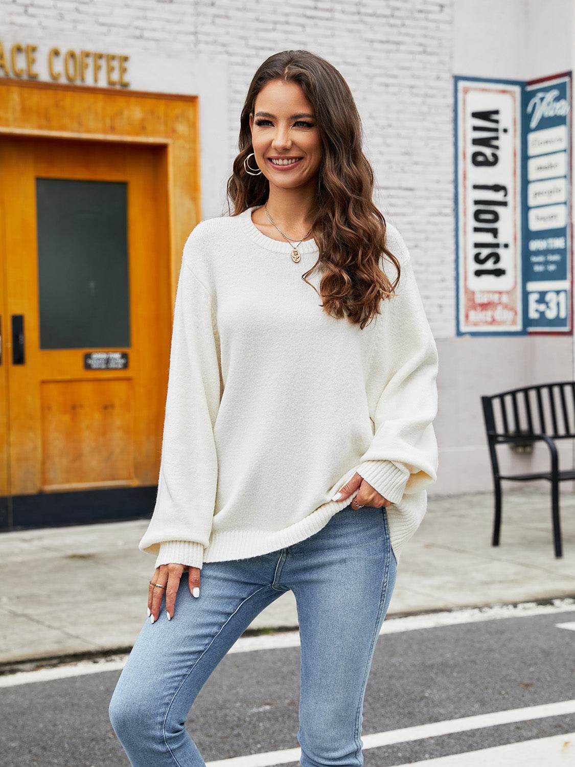 Round Neck Ribbed Trim Sweater - Hovatok