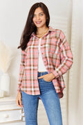 Double Take Plaid Collared Neck Long Sleeve Button-Up Shirt - Hovatok