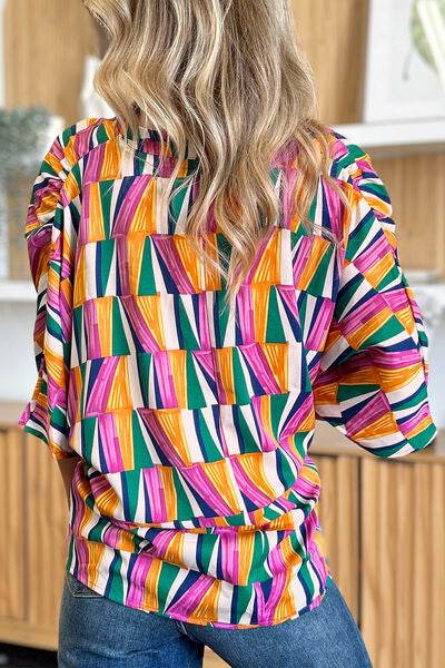 Double Take Full Size Geometric Notched Dolman Sleeve Top - Hovatok