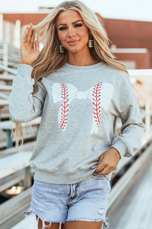 Bow Graphic Round Neck Long Sleeve Sweatshirt - Hovatok