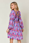 Double Take Full Size Printed Long Sleeve Dress - Hovatok