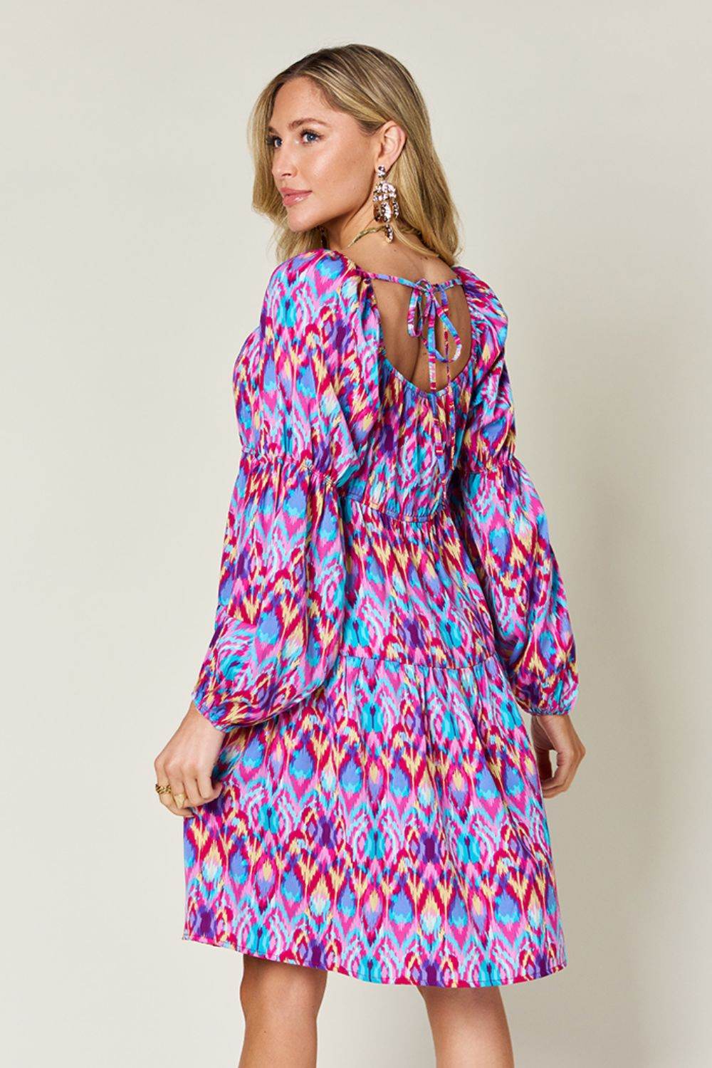 Double Take Full Size Printed Long Sleeve Dress - Hovatok