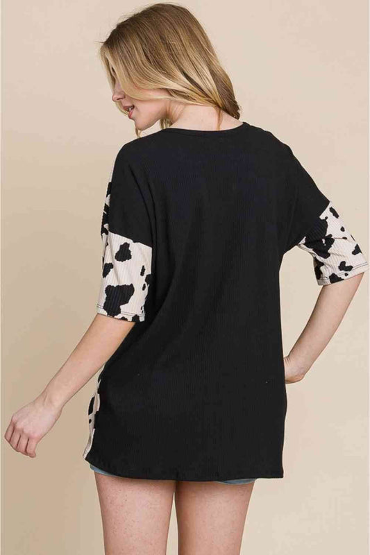 BOMBOM Rodeo Love Ribbed Animal Contrast Tee - Hovatok