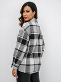 Shiny Plaid Button Up Collared Neck Jacket - Hovatok