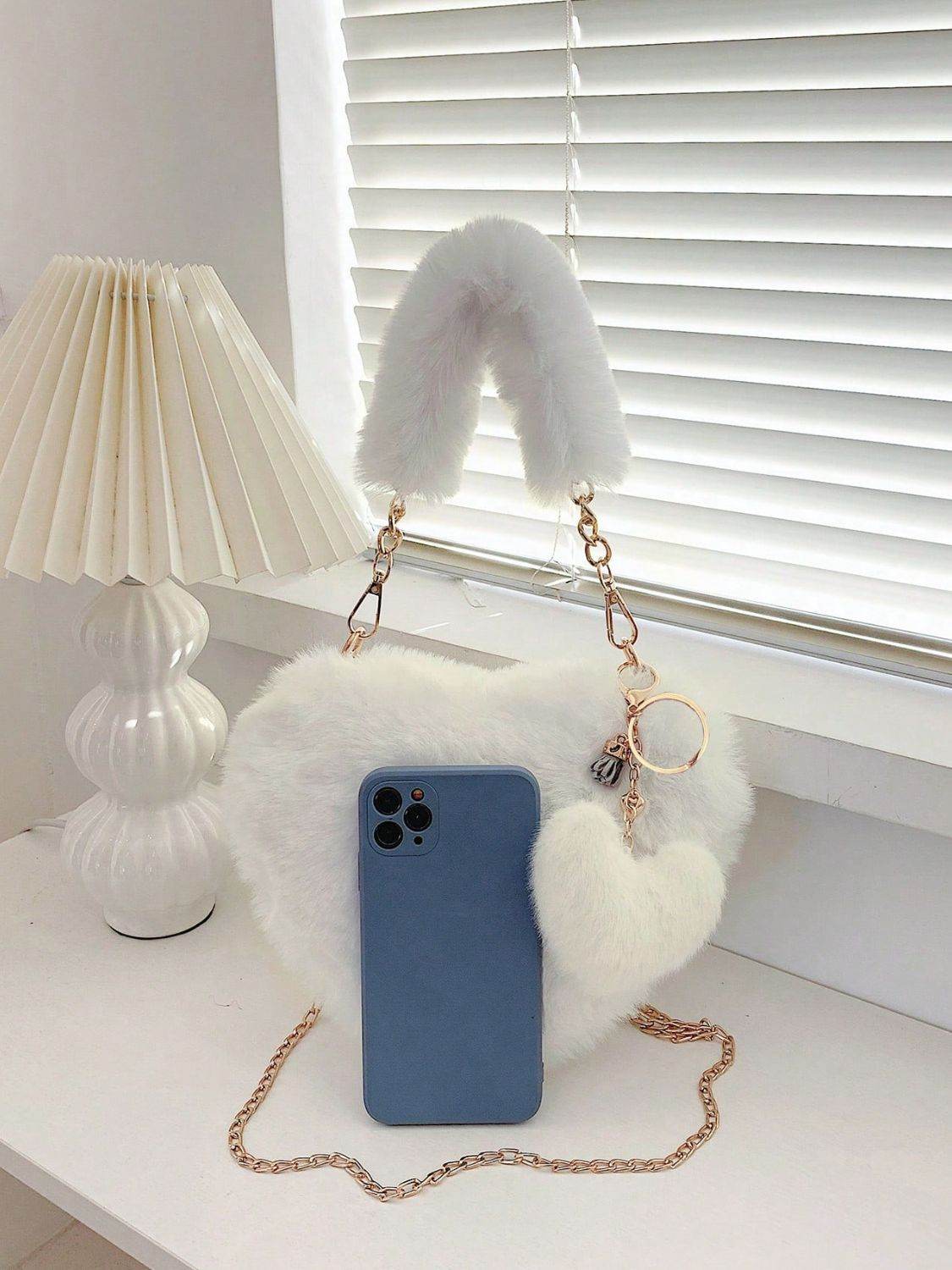 Heart Shape Faux Fur Handbag - Hovatok
