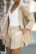 Longline Blazer and Shorts Set with Pockets - Hovatok