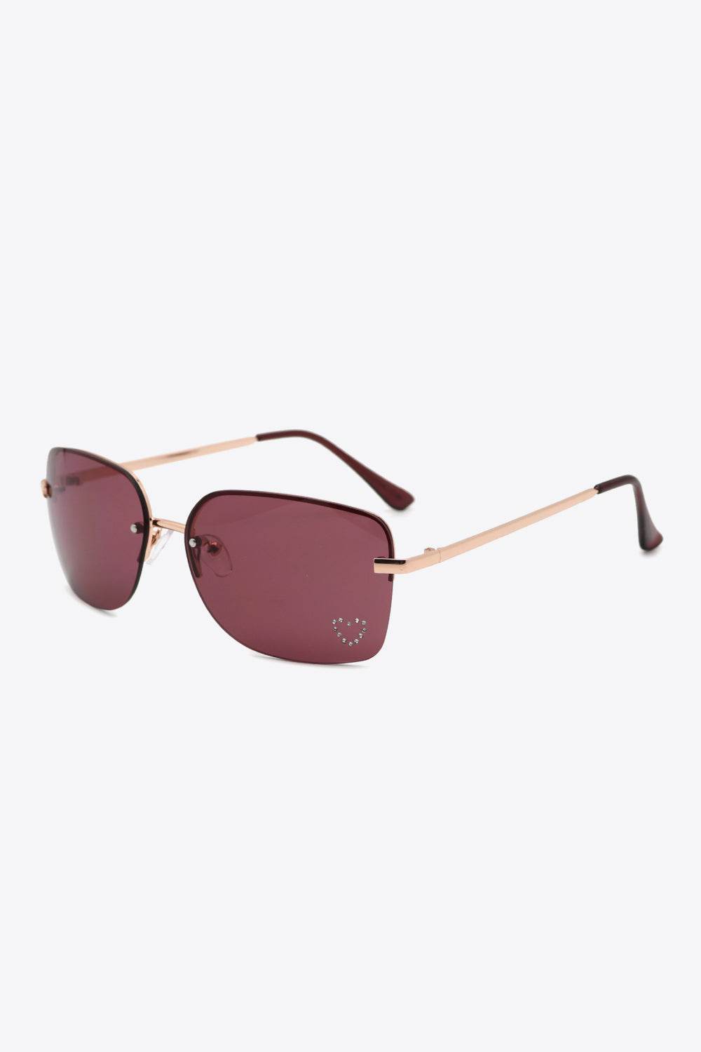 Rhinestone Heart Metal Frame Sunglasses - Hovatok