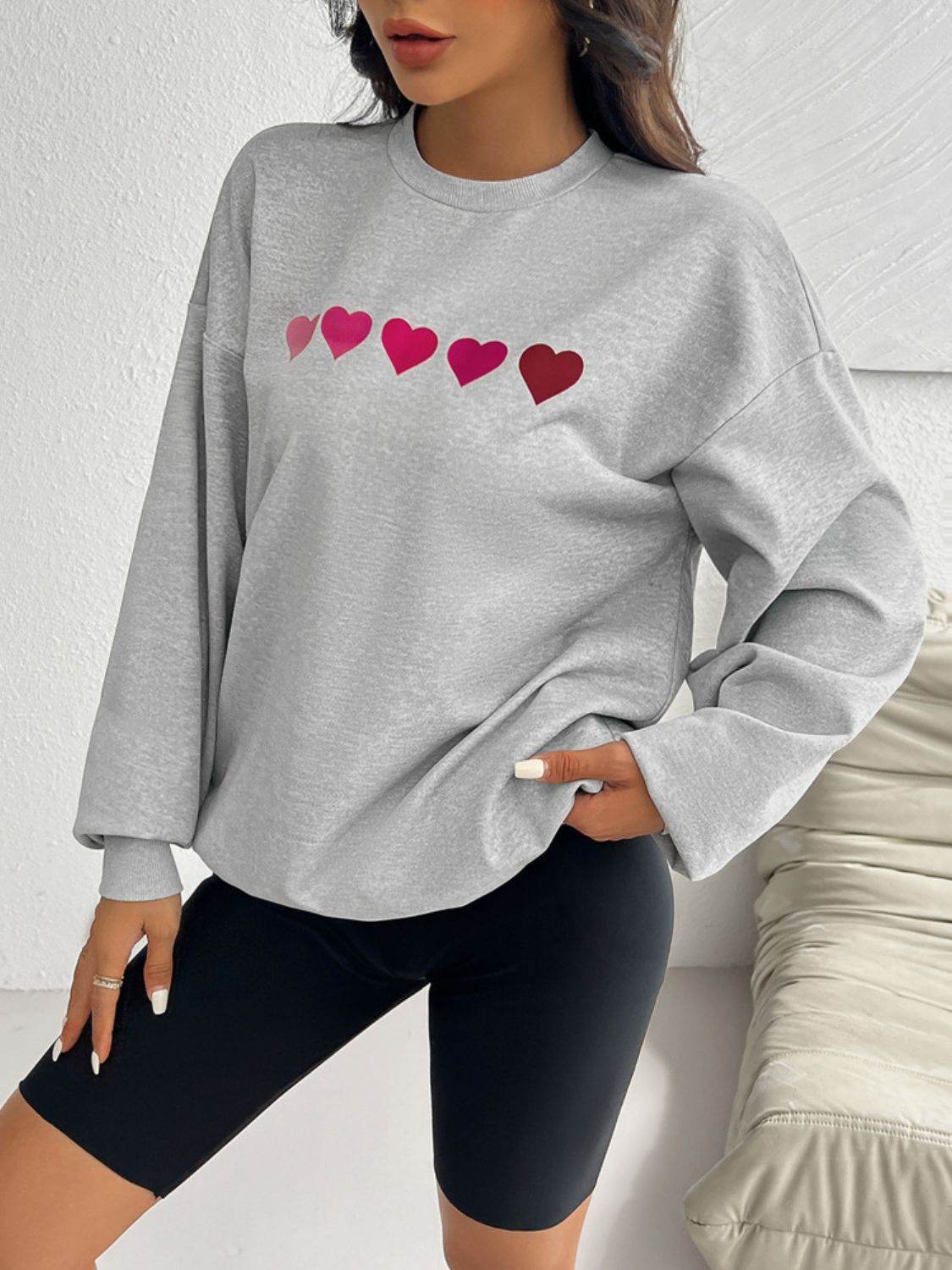 Devine Heart Dropped Shoulder Long Sleeve Sweatshirt - Hovatok