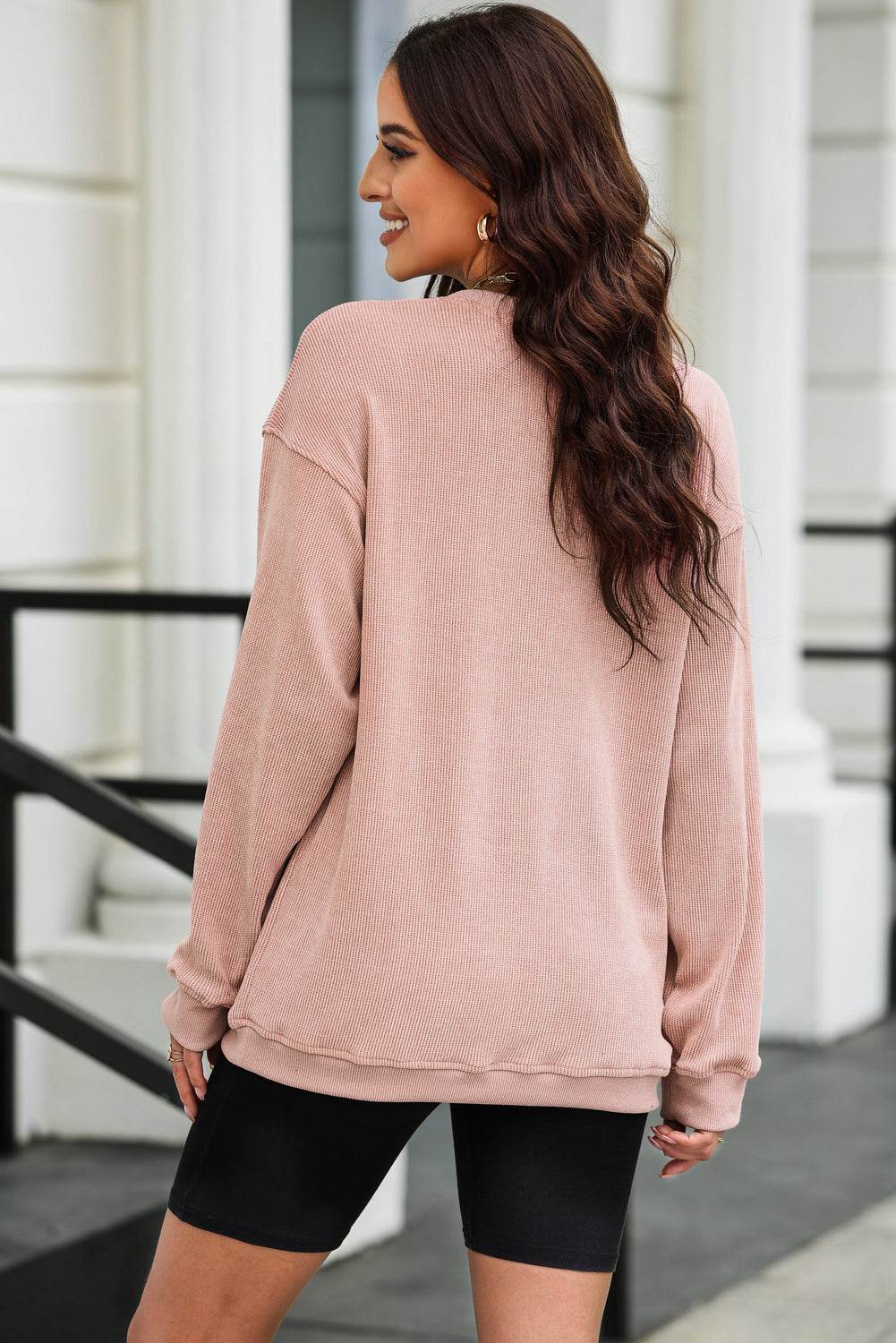 Valentine’s Day Bow Drop Shoulder Long Sleeve Sweatshirt - Hovatok