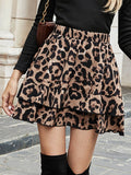 Ruffled Leopard Elastic Waist Skirt - Hovatok