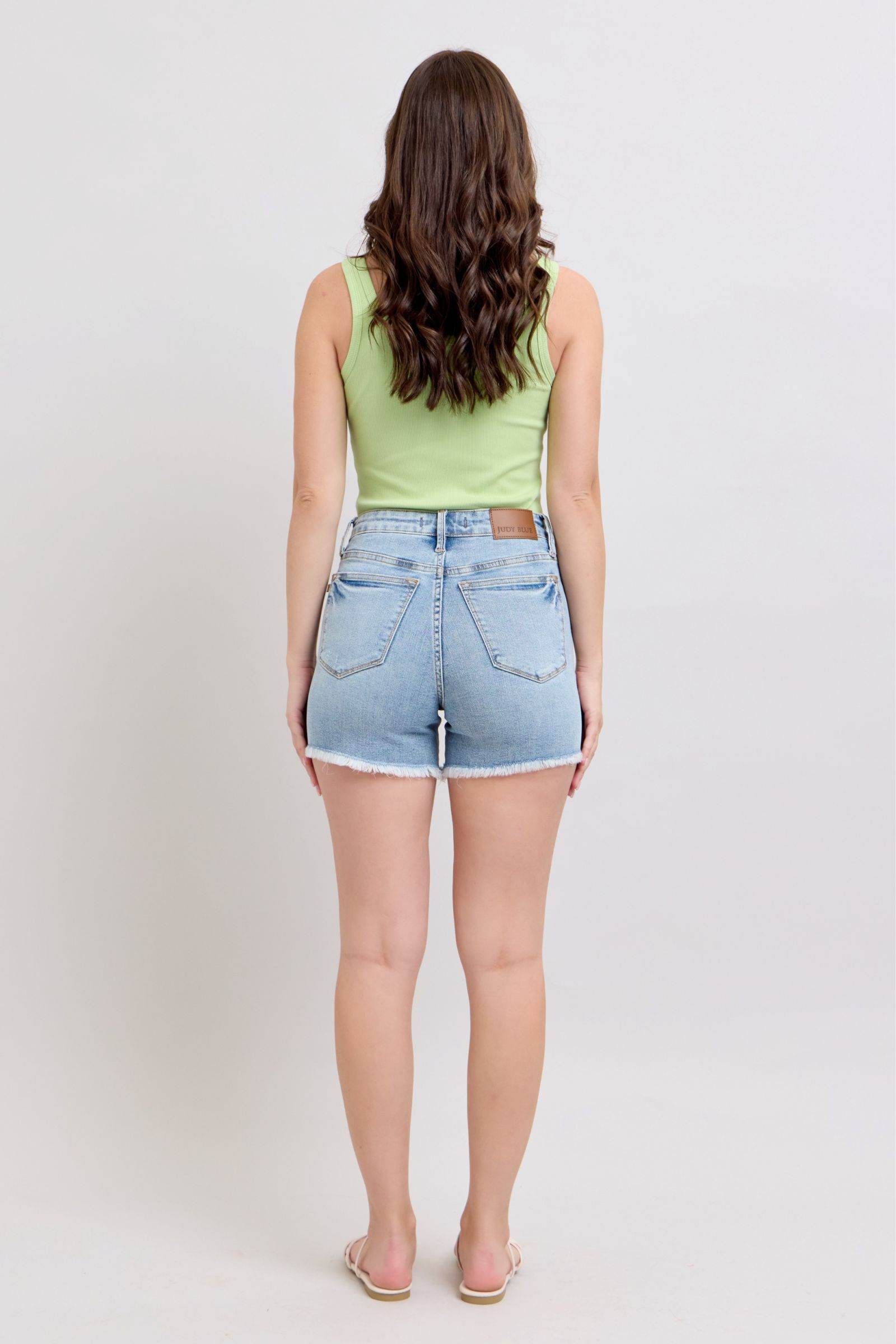 Judy Blue Full Size Tummy Control Raw Hem Denim Shorts Plus Size - Hovatok