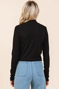 Mittoshop Mock Neck Rib Knit Long Sleeve Crop Top - Hovatok