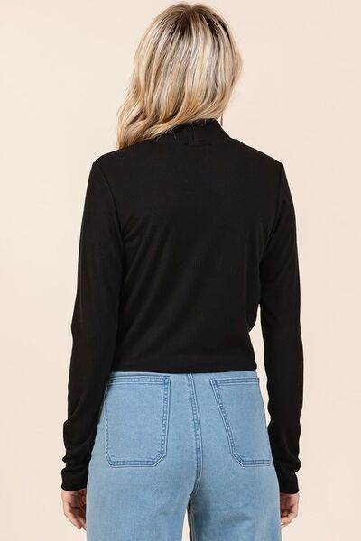 Mittoshop Mock Neck Rib Knit Long Sleeve Crop Top - Hovatok