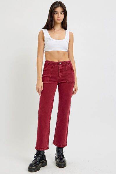RISEN Full Size High Rise Straight Jeans with Patch Pockets - Hovatok
