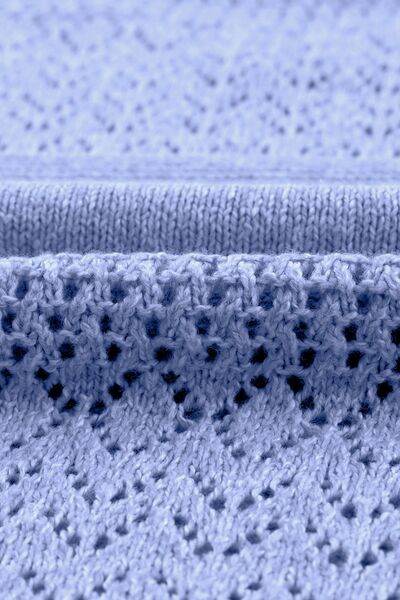 Openwork V-Neck Long Sleeve Sweater - Hovatok