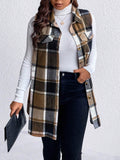 Honey Plus Size Pocketed Plaid Button Up Vest Coat - Hovatok