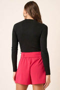 Mittoshop Mock Neck Long Sleeve Crop Knit Top - Hovatok