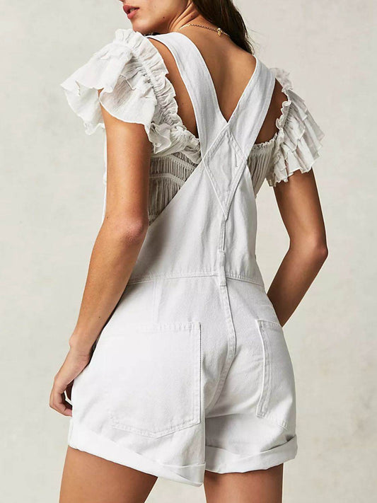 Wide Strap Square Neck Denim Overalls - Hovatok