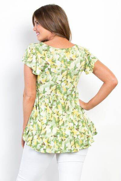 Be Stage Full Size Floral Ruffled Babydoll Top - Hovatok