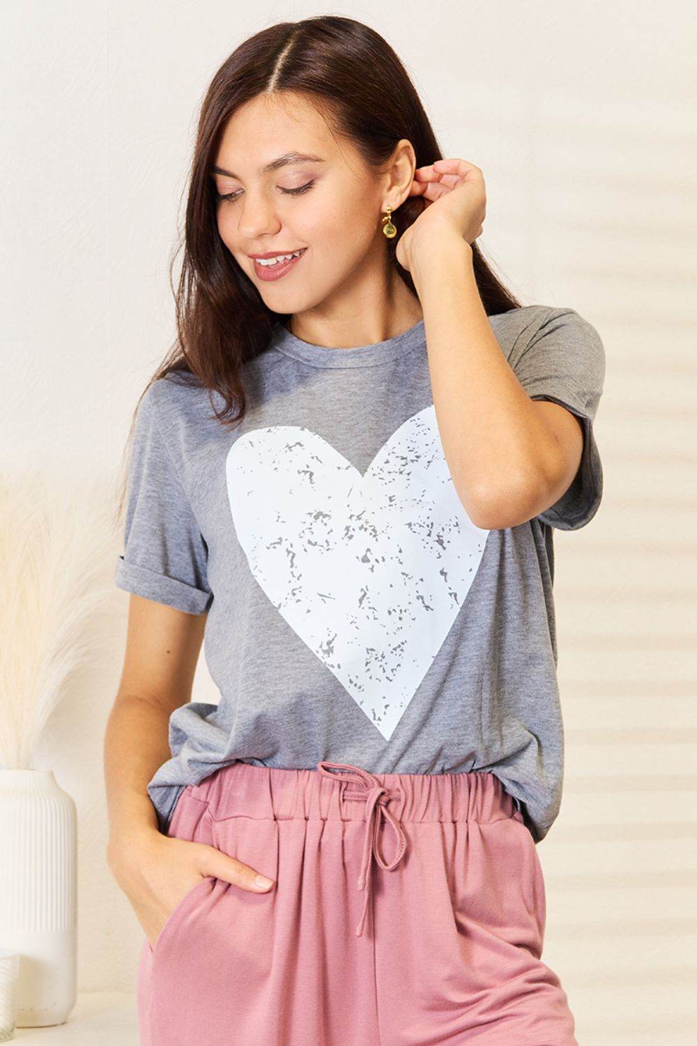 Simply Love Heart Graphic Cuffed Short Sleeve T-Shirt - Hovatok