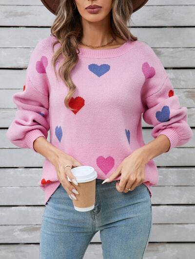 Angel Wings Heart Round Neck Long Sleeve Sweater - Hovatok