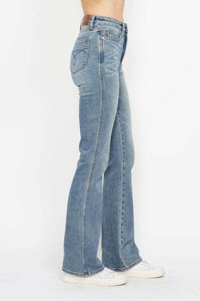 Judy Blue Full Size Tummy Control Back Embroidered Pocketed Bootcut Jeans Plus Size - Hovatok