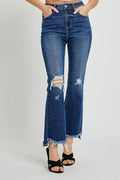 RISEN High Rise Distressed Crop Flare Jeans - Hovatok