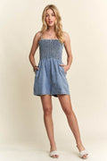ADORA Smocked Spaghetti Strap Denim Romper - Hovatok