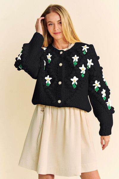 Davi & Dani Floral Pattern Button Down Cardigan - Hovatok