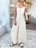 Devine Button Front Knotted Strap Wide Leg Jumpsuit - Hovatok