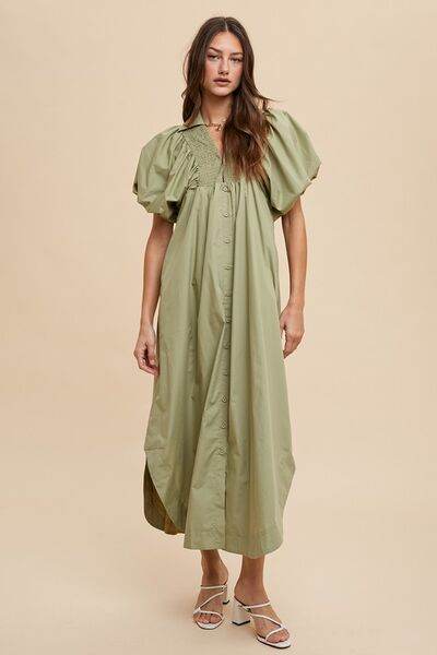 Annie Wear Smocked Puff Sleeve Midi Dress - Hovatok