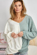 BiBi Twist Front Contrast Cable Knit Top - Hovatok