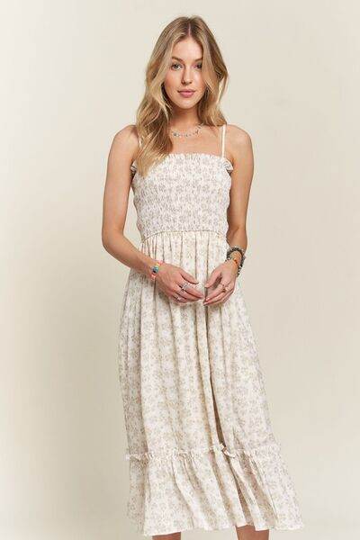 ADORA Smocked Floral Ruffled Hem Cami Dress - Hovatok