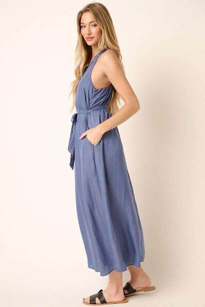 Mittoshop Cross Back Belted V Neck Tank Maxi Dress - Hovatok