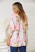 Double Take Floral Round Neck Three-Quarter Sleeve Top - Hovatok