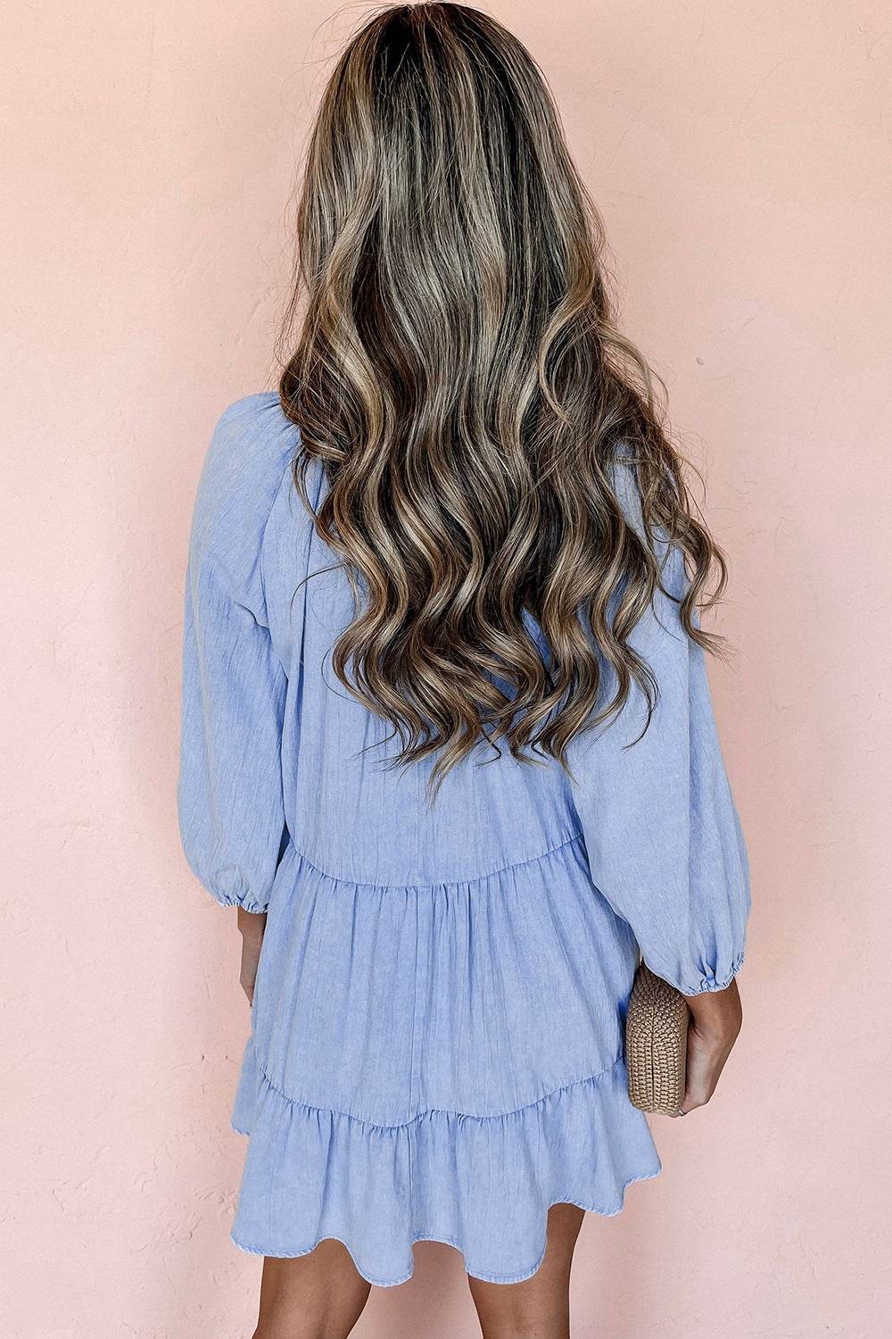 V-Neck Tiered Ruffled Hem Mini Dress - Hovatok