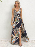 Slit Tied Printed Surplice Dress - Hovatok