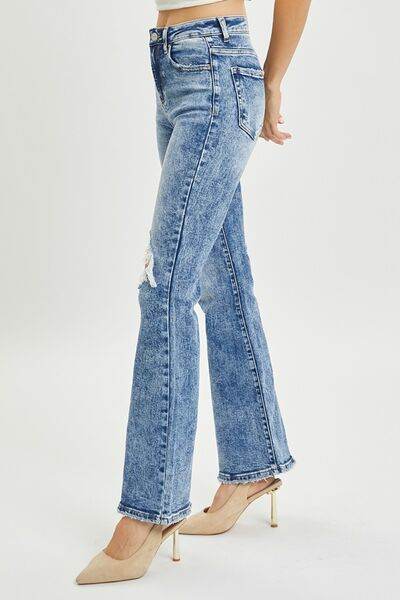 RISEN Full Size High Rise Distressed Flare Jeans - Hovatok