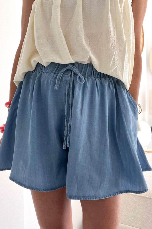 Elastic Waist Wide Leg Denim Shorts - Hovatok