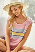 BiBi Tri blend Knit Color Block Band Front Detailed Top - Hovatok