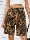 Leopard High Waist Denim Shorts - Hovatok